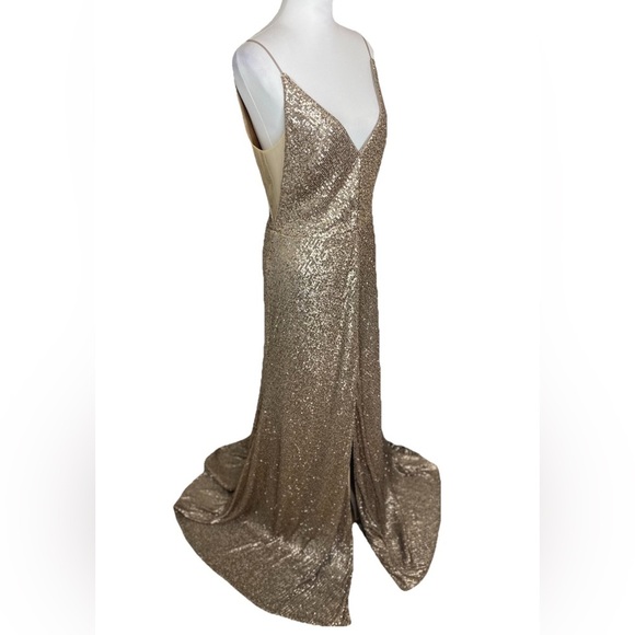 Jenny Yoo Metallic Gold Prom Dress - Picture 4 of 13